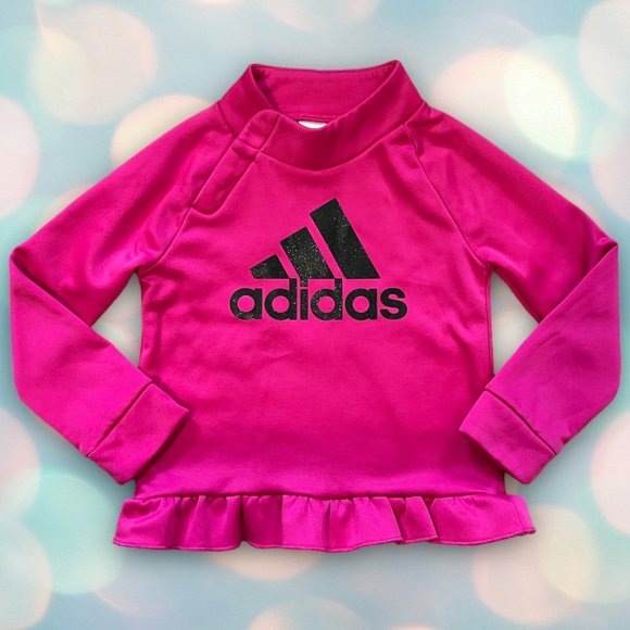 Adidas Girl’s Pink Glitter Ruffle Athletic Sweatshirt Size 5 - Picture 1 of 3